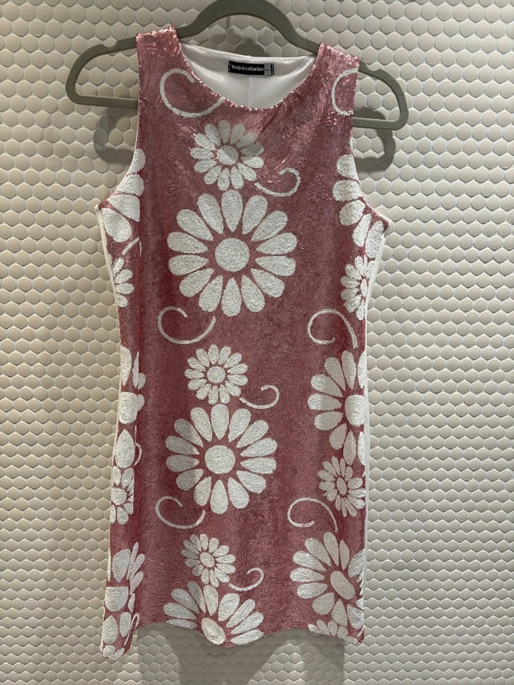 Pink and white floral sequin dress